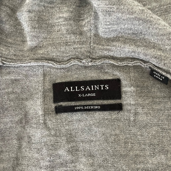 All Saints Mode Merino Wool Gray Zip-Up Men's Sweater - Picture 8 of 14